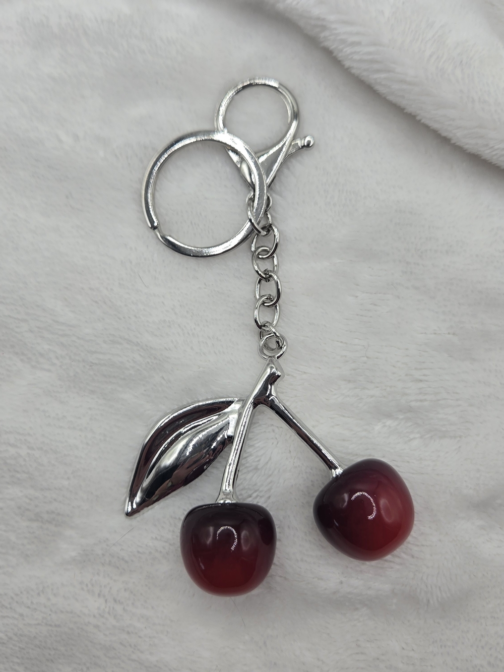 Silver Cherry Keychain Card Holder - Red Cherry Accent
